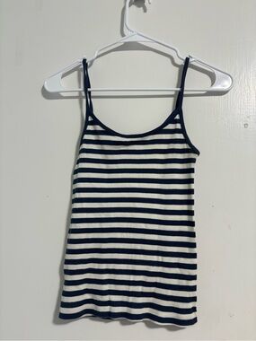 Brandy Melville Navy and White Striped Ribbed Tank Top